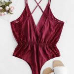 Zaful Red Wine Criss Cross Bodysuit  Photo 0