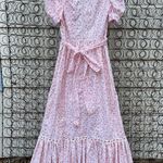 Vintage 70s Red Floral with Lace Trim Cotton Prairie Maxi Dress Gunne Style S/M White Photo 3