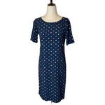 J. Jill Navy Blue Multi Color Polka Dot Rayon Short Sleeve Shift Dress Size 2 Photo 1