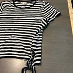 Madewell  Womens XL Striped Tie Side T Shirt Top Black White Short‎ Sleeve Photo 4