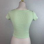 Brandy Melville  Short Sleeve Green Mint Button Front Crop Top Photo 3