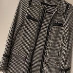ZARA houndstooth tweed jacket zip front pockets black white xs Photo 3