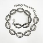 Fossil  Belt Y2K 90's Metal Chain Oval Links Boho Adjustable Hammered Silver Photo 0