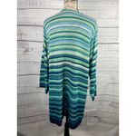 Catherines  Open Front Cardigan Sweater Womens 2X Long Sleeve Blue Green Stripes Photo 3