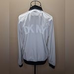 NWOT DKNY Sport Women's S Logo Bomber Jacket Ribbed Cuffs Hem Cream Black White Photo 4