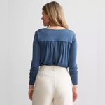 Free People  Turnt Sheen Long Sleeve Slinky Bodysuit in Blue Metal Size S Photo 2