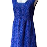 MAEVE Anthropologie Blue Purple Averie Jacquard Aztec Fit & Flare Dress, Sz 4 Photo 5
