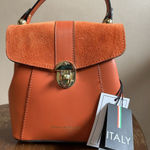NWT Viola Castellani Papaya Orange Leather Handbag Purse Backpack Convertible Photo 0