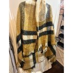 Max Studio Oversized Plaid Blanket Scarf Wrap Shawl Fringe Yellow Black Cream Photo 1