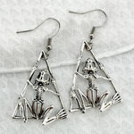 Silver Gothic Frog Skeleton Earrings: Fun Oddities Halloween Jewelry Photo 0