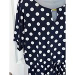 Ronni Nicole  Navy Blue White Polka Dot Dress Womens 12 Keyhole Neck Career Work Photo 6