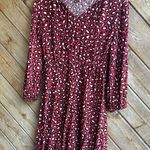 Old Navy  maroon red waist defined tie neck dress long sleeve leopard size M Photo 0