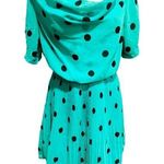 Louche London Teal / Black Polka Dot Chiffon Cowl Neck Dress Size 14 Photo 0