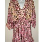 Aakaa  Pink Boho Paisley Floral V-Neck Tie Back Mini Dress Size M Medium NWT!! Photo 1