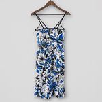 Banana Republic Floral Slip Midi Dress Blue White Linen Cotton Size 6 Tall Photo 5