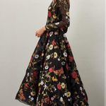 Oscar de la Renta Black Floral Hand Embroidered Tulle Beaded Midi Dress Size 6 Photo 2