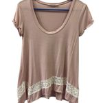 Honey Punch Dusty Pink Lace Detail Cuffed Short Sleeve A Line Scoop Neck Top XS Photo 5