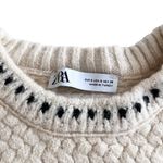 ZARA Cream Contrast Topstitching Woven Knit Pullover Sweater Size Small Photo 2