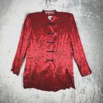 R & M Richards  Jacket Womens 14 Red Black Botanical Asian‎ Topper Satin Photo 1