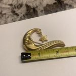 Crescent Moon With Sleeping Hat & Dangling Star Brooch Pin Gold Tone Rhinestone Photo 3