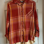 Natural Reflections  Women's M Plaid Embroidered Back Orange Button-Up Shirt Photo 0