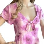 Abound  Sweetheart Tie Neck Dress Women's Small Pink Abstract Short Sleeve Mini Photo 2