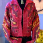Vintage 80s/90s Linda Allard For Ellen Tracy Cropped Abstract Paisley Cardigan Red Size M Photo 0