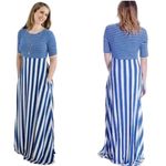 Matilda Jane  the road ahead striped blue white floor‎ length maxi dress medium Photo 1