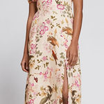 & Other Stories & Other Stories 100% Linen Floral Short Puff Sleeve Slit A Line Midi Dress Sz 6 Photo 0