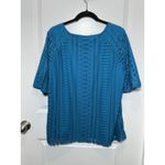 Dana Buchman Teal Lace Overlay Knit Top XL Short Sleeve Crew Neck Shirt Career Photo 1
