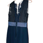 Theia Women's Blue Dramatic Lace Neck Formal Evening Deep Midnight Gown Size 4 Photo 12