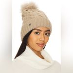 SOIA & KYO NEW DESIGNER AMALIE cable knit WOOL beanie/toque red feather pom pom Photo 1