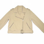 POL Womens Cream Corduroy Moto Jacket Belted Zip Front Size S Photo 0