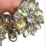 Vintage‎ Floral Yellow White Rhinestone Chunky Statement Stretch Bracelet Gold Photo 4