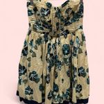 Adorable pleated strapless mini dress Alberta Ferretti flare floral cream aqua Blue Size 6 Photo 2