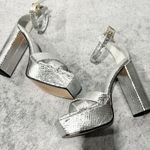 Good American  Ankle Strap Open Toe Platform Sandals Silver Size 8 Photo 2