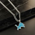 NFL Detroit Lions Necklace Pendant Cuban Chain Link Football Hip Hop Jewelry Photo 1
