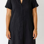 Theory Linen Blend Short Sleeve Shirt Dress in Black Photo 0