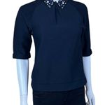 ASOS Pique Short Sleeve Top Beaded Collar Photo 1