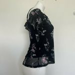 Vintage floral ruffle rose Victorian blouse top XSMALL short cap sleeves Black Size XS Photo 5