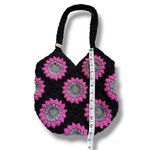 Handmade  Crochet Purse with Cotton Liner Hot Pink and Black Photo 8