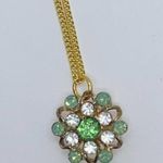 Handmade Gold-Tone Turquoise Green Rhinestone Necklace Photo 3