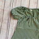 Madewell Size XXS Jacquard Puff-Sleeve Mini Dress Green Gingham Check Photo 5