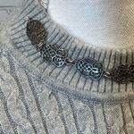 Laura Scott Sweater Vintage Cable Knit Gray w Attached Silver Owl Necklace Photo 2