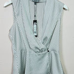 BCBG White and Navy Sleeveless Pinstripe Wrap Top, Size Small Photo 0