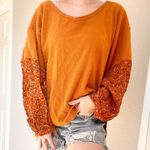 Anthropologie Annette Floral Sleeve Oversized Thermal Top Photo 2