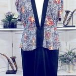 Vintage 80s 90s Floral Paisley Black Pencil Midi Dress Size 12 Petite Photo 7