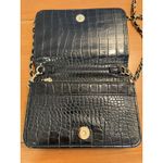 Bebe  Fabiola Stamped Crocodile Faux Leather Crossbody Small Handbag Black Gold Photo 3