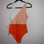 Cupshe Colorblock Orange Peach White Side Tie One Piece Swimsuit Shelf Bra NWT Photo 5