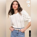 Free People NWT  Eloise Ivory Pointelle Puff Sleeve Sweater Top size small Photo 1